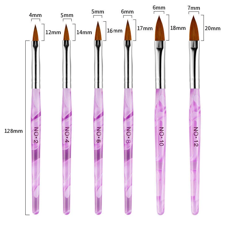 

Wholesale-HOTSALE 6pcs/SET 2#/4#/6#/8#/10#12# Kolinsky Sable Brush Pen Acrylic Nail Art Set Builder Brush Design for Acrylic