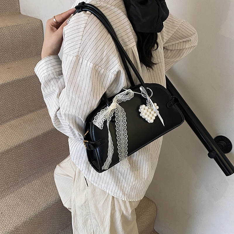 Shoulder Bag with Pendent Tote Bag W/ Bow Decoration Casual Tote Handbag for Women Ladies Work Daily Travel