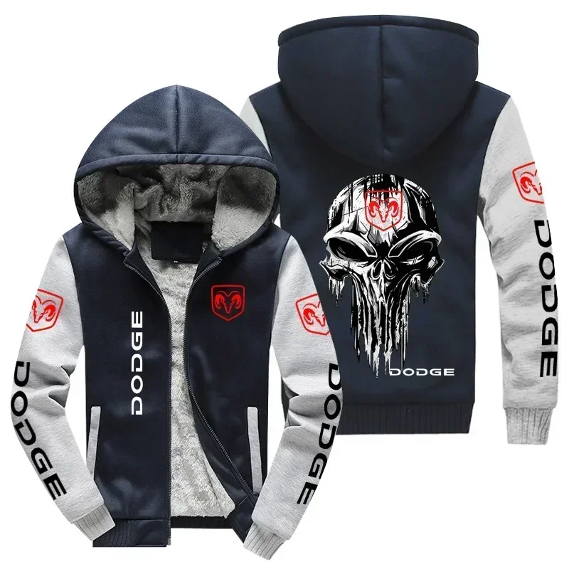 New Winter Men Fashion High Quality Dodge Logo Long Sleeve Jacket Casual Hoodies Zipper Wool Liner Fleece Sweatshirt Coat 5