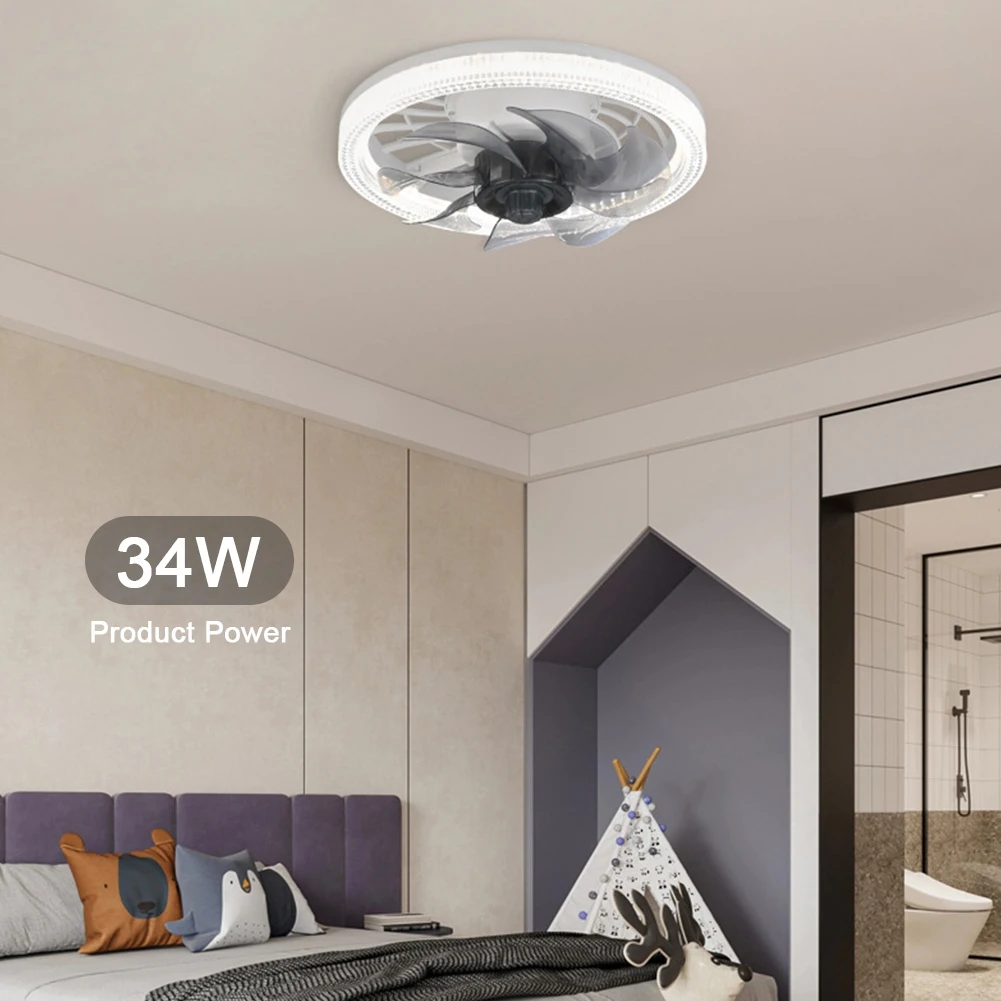 Ceiling Fan Light 3 Colors Dimmable LED Lamp Fan 4 Speeds with Converter Extender AC 85V-265V for Living Room Study Room Kitchen