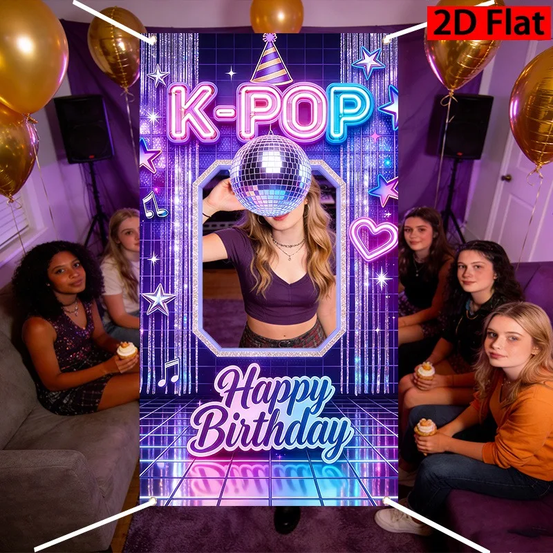 Vibrant Purple Glitter Disco Party Backdrop with Music Notes