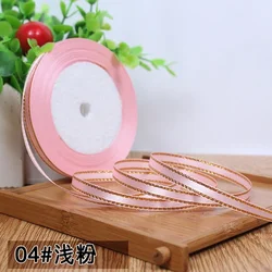 Gold Edged Single Face Satin Ribbon - 22m Roll, 6mm Width for Elegant Wedding and Gift Decoration (Light pink)