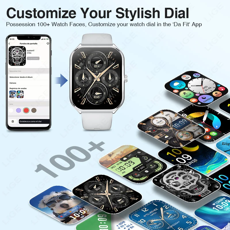 LIGE Smartwatch Men Women 3ATM Waterproof Wireless BluetoothCall Smart Clock Vioce Assistant Sport Fitness Watch for Android iOS