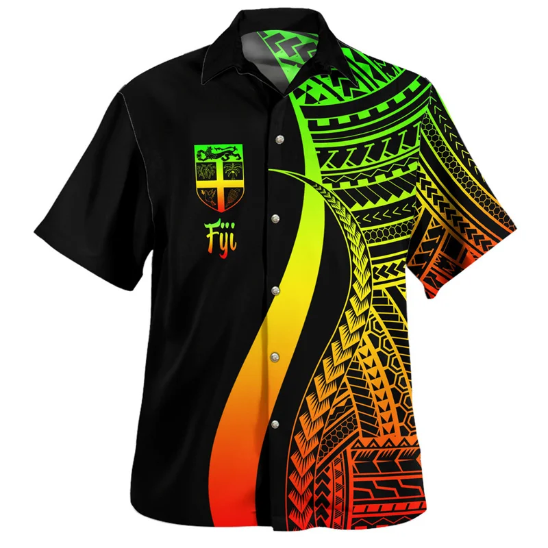 Fiji Hawaiian Shirt For Men 3d Printed Loose Short Sleeves Polynesian Shirts Women Casual Summer Beach Lapel Button Blouse 4