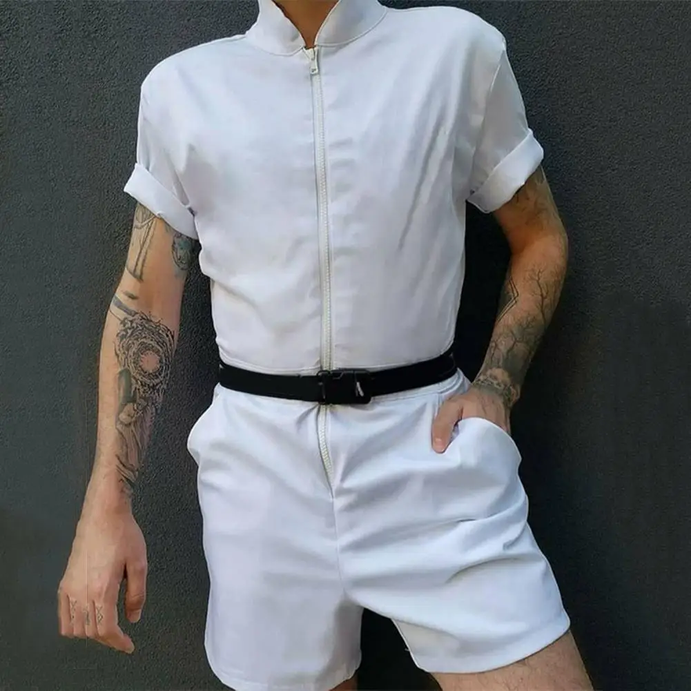 Stylish Men Overall Shorts Zipper Temperament Slim Short Sleeve Romper Male Men Jumpsuit Streetwear - Image 6
