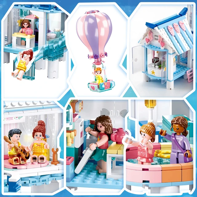 938PCS Sea View Pool Villa Building Blocks Creative City Streetview Model Bricks Set With Figures Kids Educational Assembly Toys 4