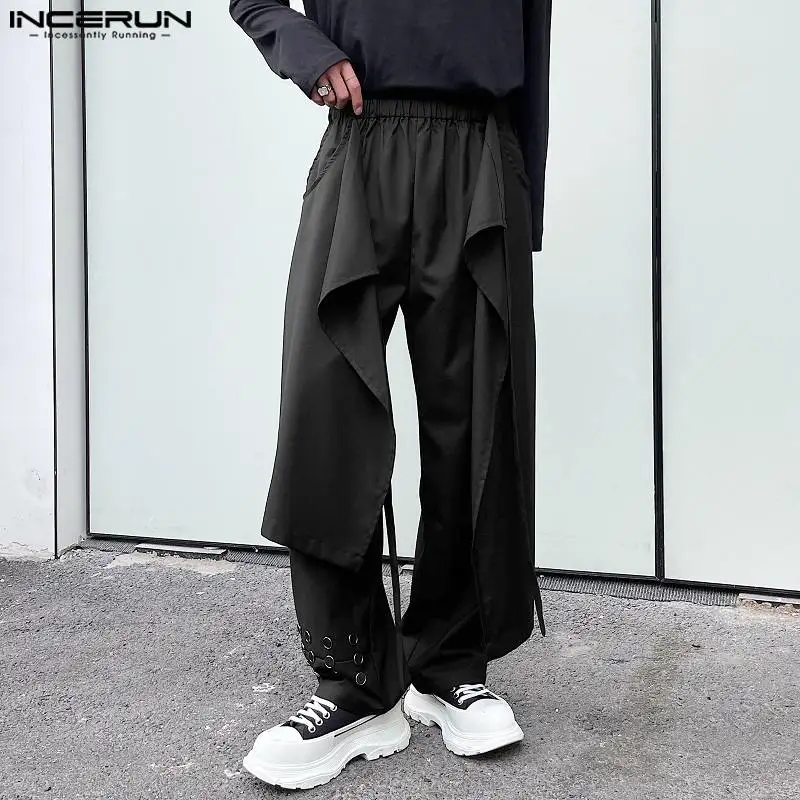 

INCERUN 2024 брюки в Корейском стиле новые мужские брюки на пуговицах стильные однотонные брюки со шнуровкой из двух частей с двойным слоем