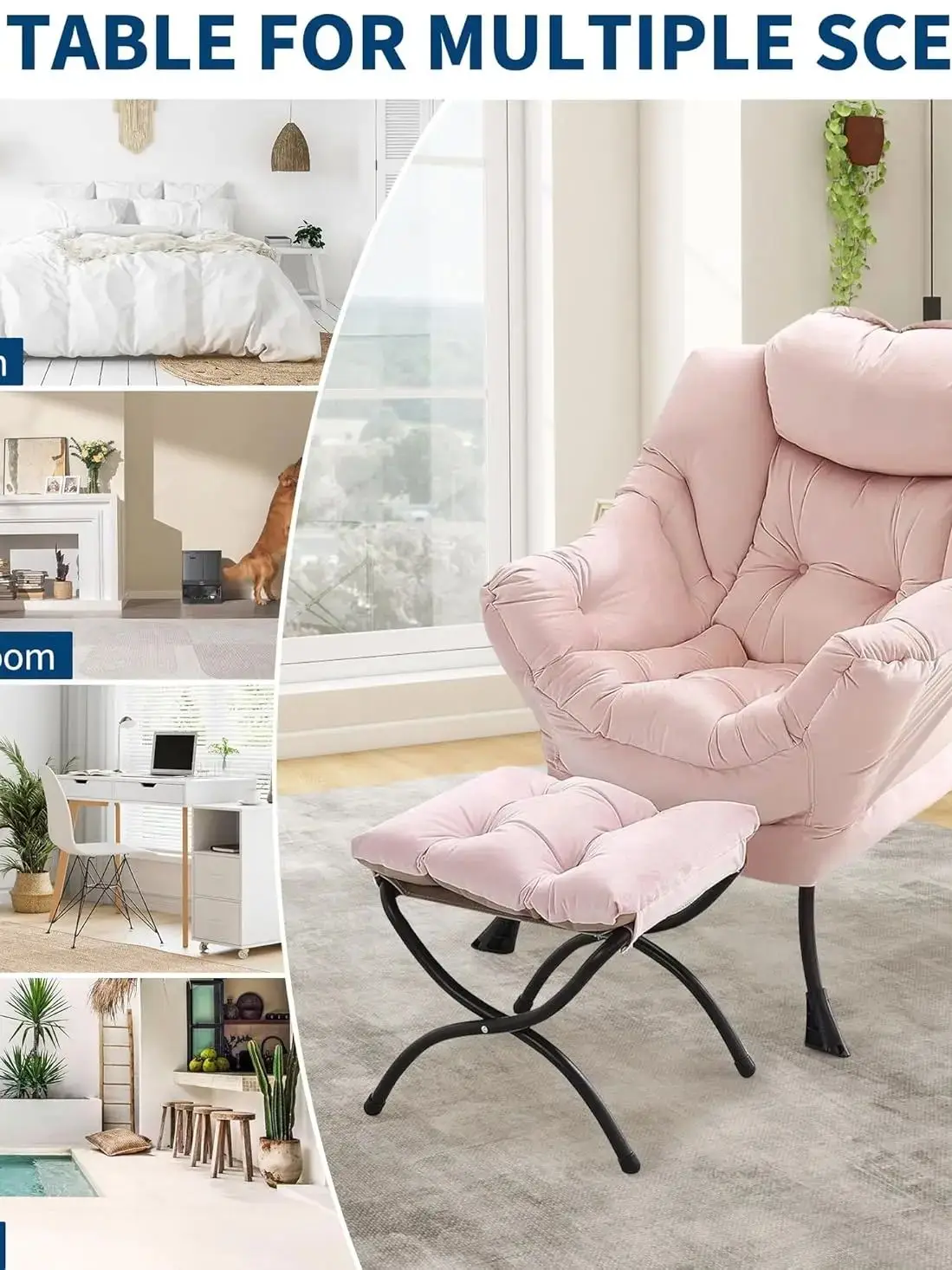 UK Lazy Chair with Ottoman, Large Lounge Accent Chair, Comfy Armchair with Folding Footrest,Reading Armchair with Side Pocket fo