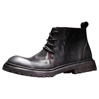 Handmade Design Genuine Leather Outdoor Motorcycle Boots Men's Shoes High Top Casual Business Work Chelsea Desert Boots Male