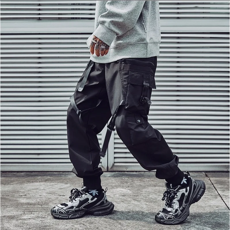 

Новинка Осень 2024, мужские тактические брюки-карго в стиле High Street с множеством карманов, Y2K, стрейсеры в стиле хип-хоп, техническая одежда в стиле пэчворк, брюки с манжетами, брюки