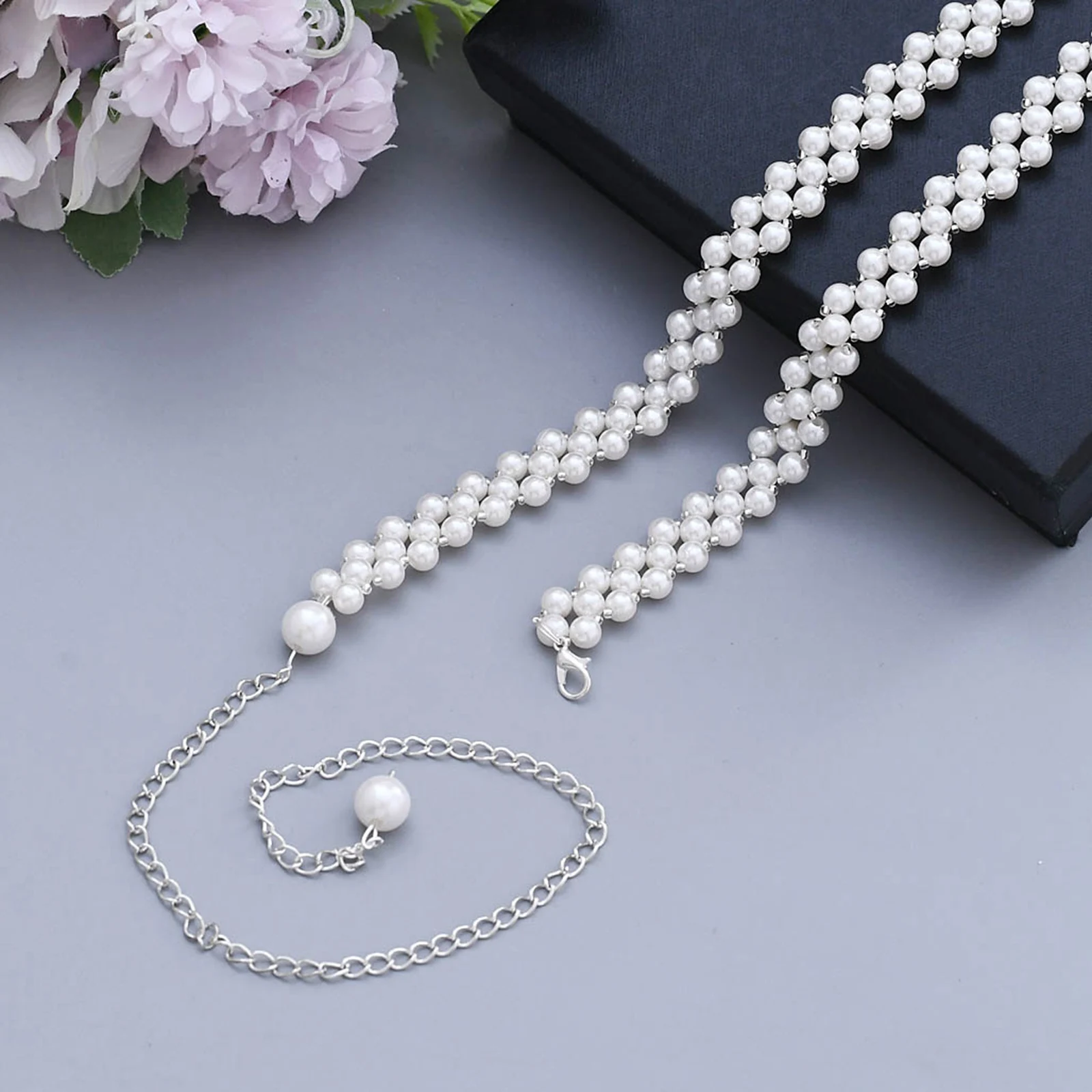 Elegant Pearls Chain Belt For Woman Beaded Pearls Belts For Dresses