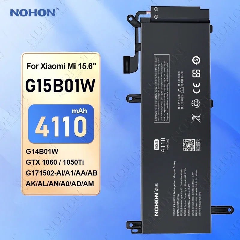 Nohon G15B01W G14B01W Batteria Per Laptop Per Xiaomi Gaming 15.6 Pollici I5 I7 Gtx-1060/1050Ti 171502-Aa/Ai/A1/Ab/Ak/Al/An/Ao/Ad/Am