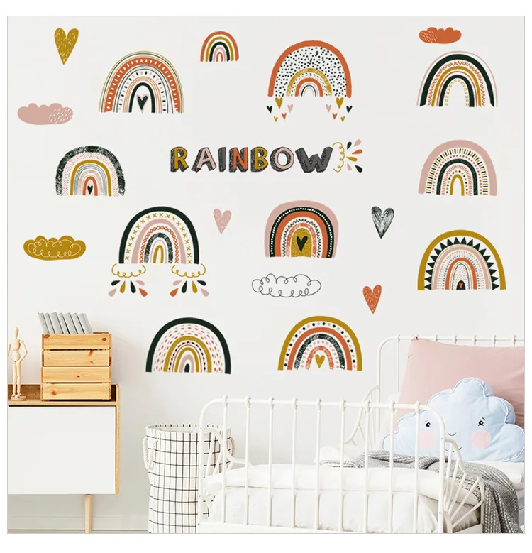 Cartoon Animals Rainbow Wall Stickers for Baby Room Kids room Girls Bedroom Wall Decor Removable PVC Wall Decals for Home Decor