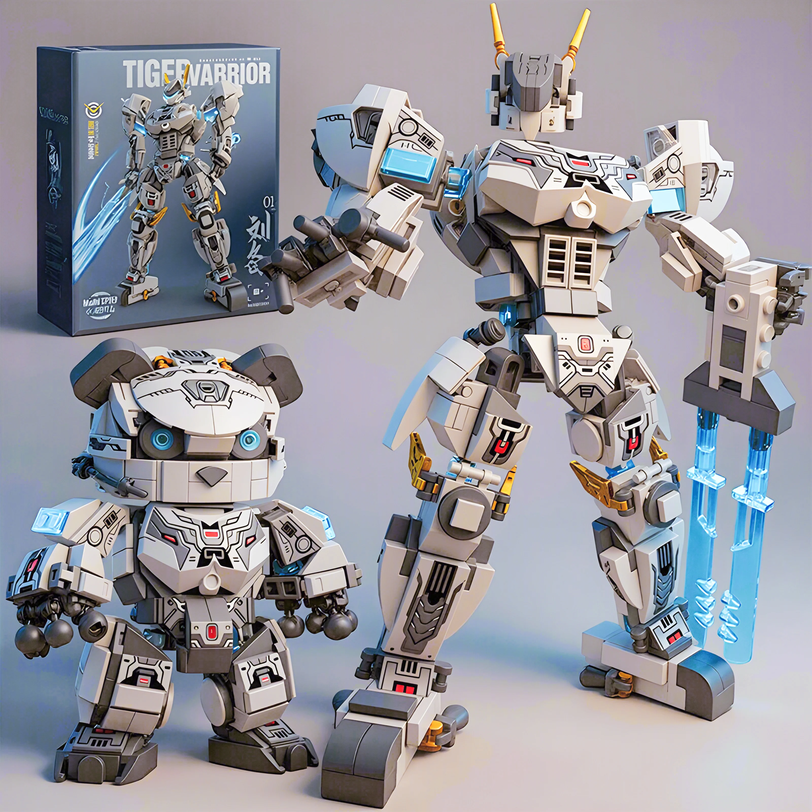 2 in 1Panda Mecha Warrior Transforming Robot Building Blocks Super Hero Animal B