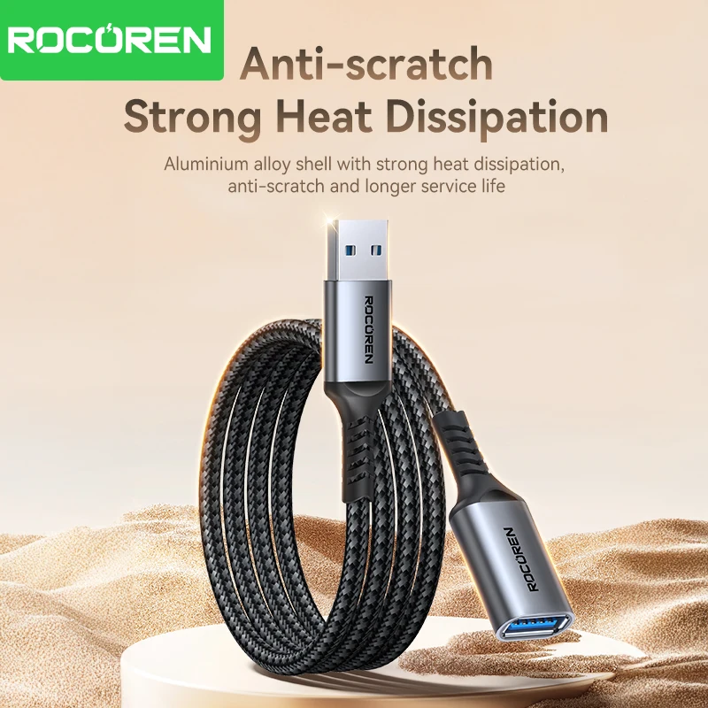 Rocoren USB 연장 케이블 USB 3.0 5Gbps 고속 전송 케이블 연장 코드 남성-여성 데이터 전송 리드 노트북 TV PS5
