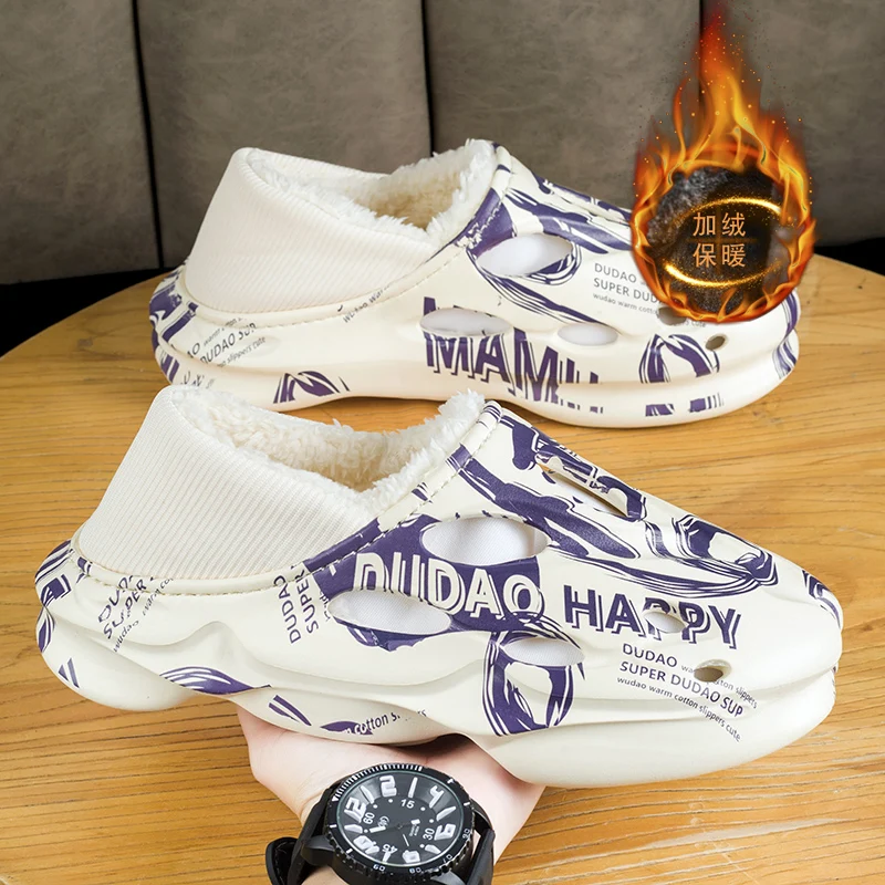 

2022 Winter EVA Fashion Cotton Slipper 36-45 Outdoor Men Waterproof Warm Non-Slip Plush Home Thick Flat Platform Slip on Shoes