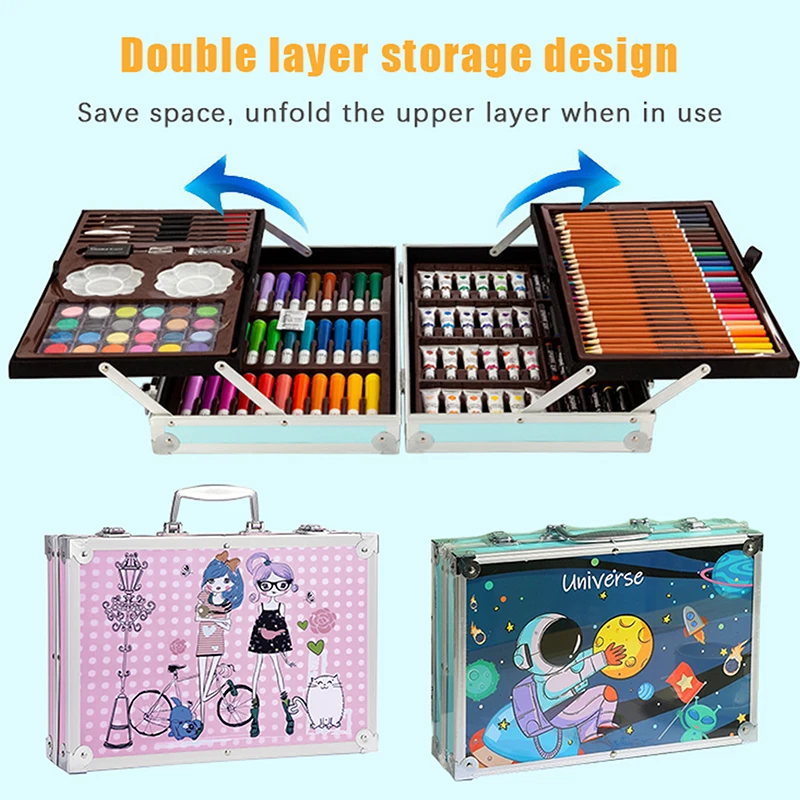 145Pcs Double Layer Aluminum Box Watercolor Brush Pen Set Art Painting Supplies Graffiti Watercolor Pens