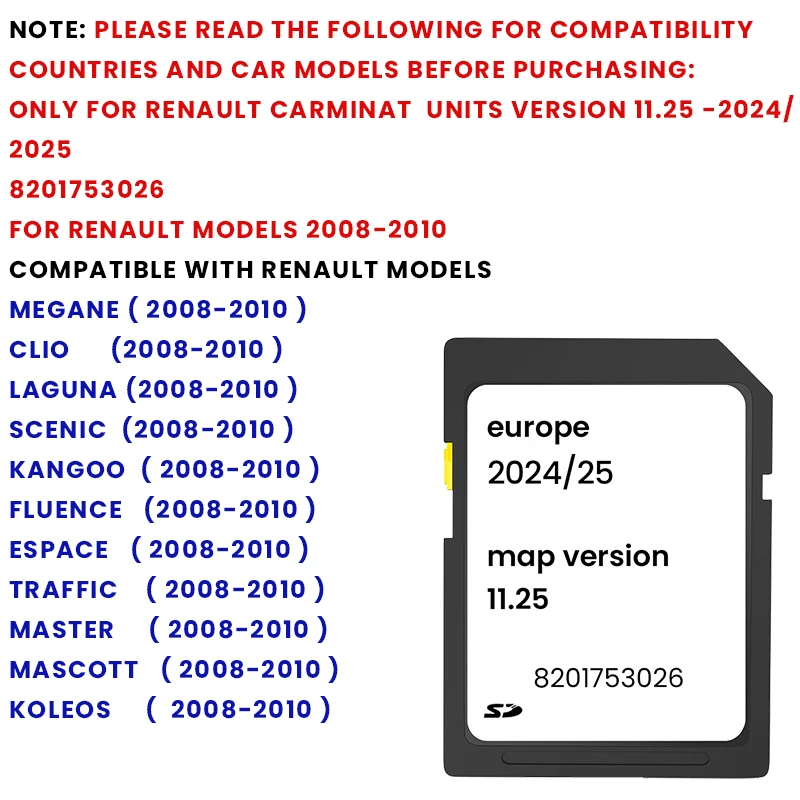GPS Map Navigation SD Cards Navigation SD Card For Renault Carminat Version 11.25 853026 For Renault Megane Clio