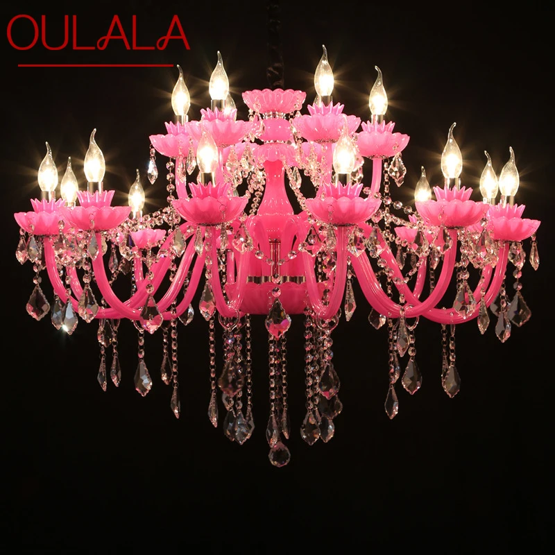 

OULALA European Style Crystal Pendent Lamp Pink Girls' Room Candle Lamp Luxurious Living Room Restaurant Bedroom Villa Chandel