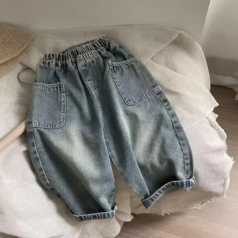 2024 New Casual and Comfortable Pants Little Kids with Stylish Side Pockets Ground White Boy Jeans MINISO Spring 5