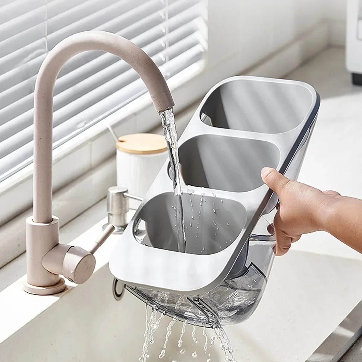 Household Multi-layer Chopstick and Spoon Storage Rack Kitchen Dust-proof Rack Three-compartment Cosmetic and Tool Storage Box