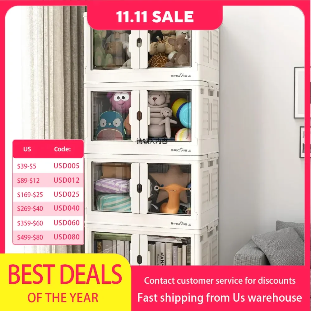 4 Pack Stackable Storage Bins , Plastic Collapsible Storage Bins with Lids and Wheels, Folding Box for Home Dorm