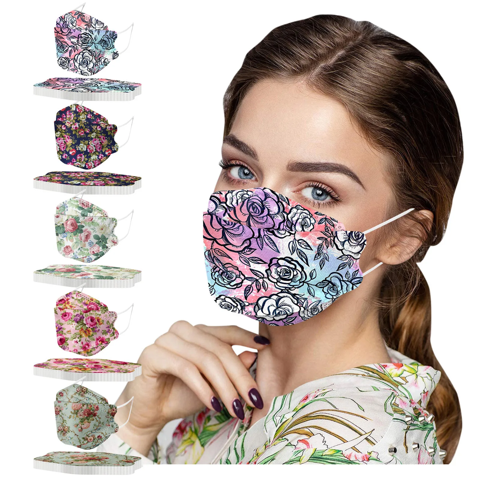 Face Mask Disposable Face Mask 10PCS Unisex Adult Floral Print Outdoor Mask Protective Disposable Outdoor Dust-Proof