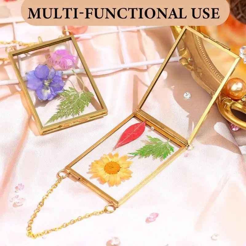 Metal Photo Frame Wall Mount Dried Flower Holder Retro Floating Picture Frame with Chain Creative Hanging Plant Display Rack