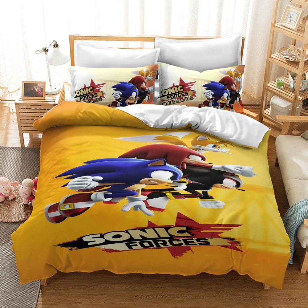 thumbnail image 1 of Funda de edredón de Sonic The Hedgehog con estampado de dibujos animados de anime, 100 % poliéster, tamaño doble, varios tamaños, regalo para niños, 1 of 5