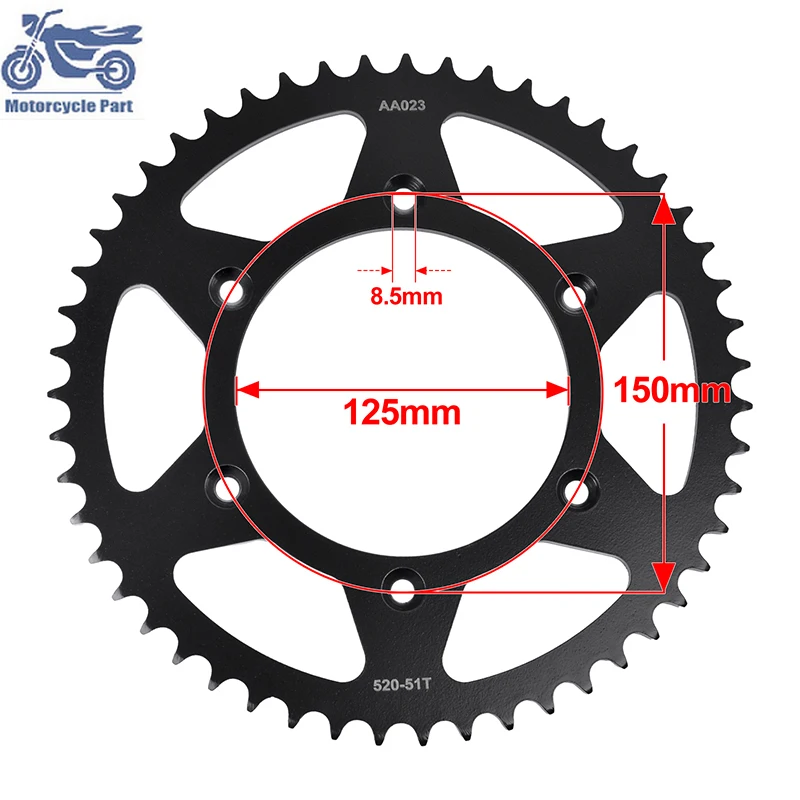 

For KT/M 125 SX 20-23 125 XC 21-23 250 XC TPI 250 XC-F 300 XC TPI 20-22 Motorcycle Rear Sprocket 20CrMnTi 520-51T 520 Chain 51T