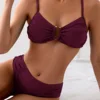 2025 New Pure Color Hollow out Bikini Two Piece Swimsuit Women's Cross Border Suit Separate Top And Bottom Swimwear