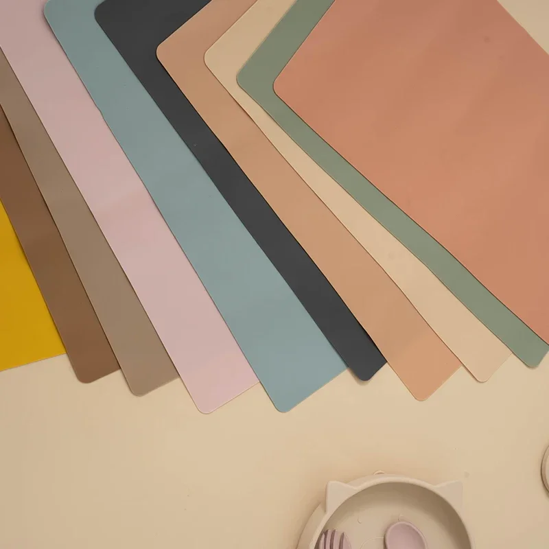 Solid Color Baby Soft Silicone Placemat High Chair Tray Mat Kids Non-slip Tableware Easy to Clean Infant Feeding Accessories 5