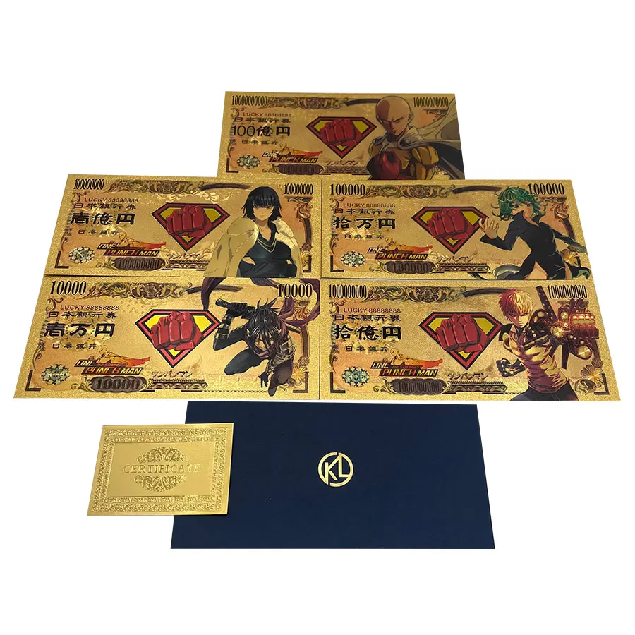 

Japanese Anime one-punch-man Gold Banknote cards strong bald head person collectible tickets Challenge Coin Gift