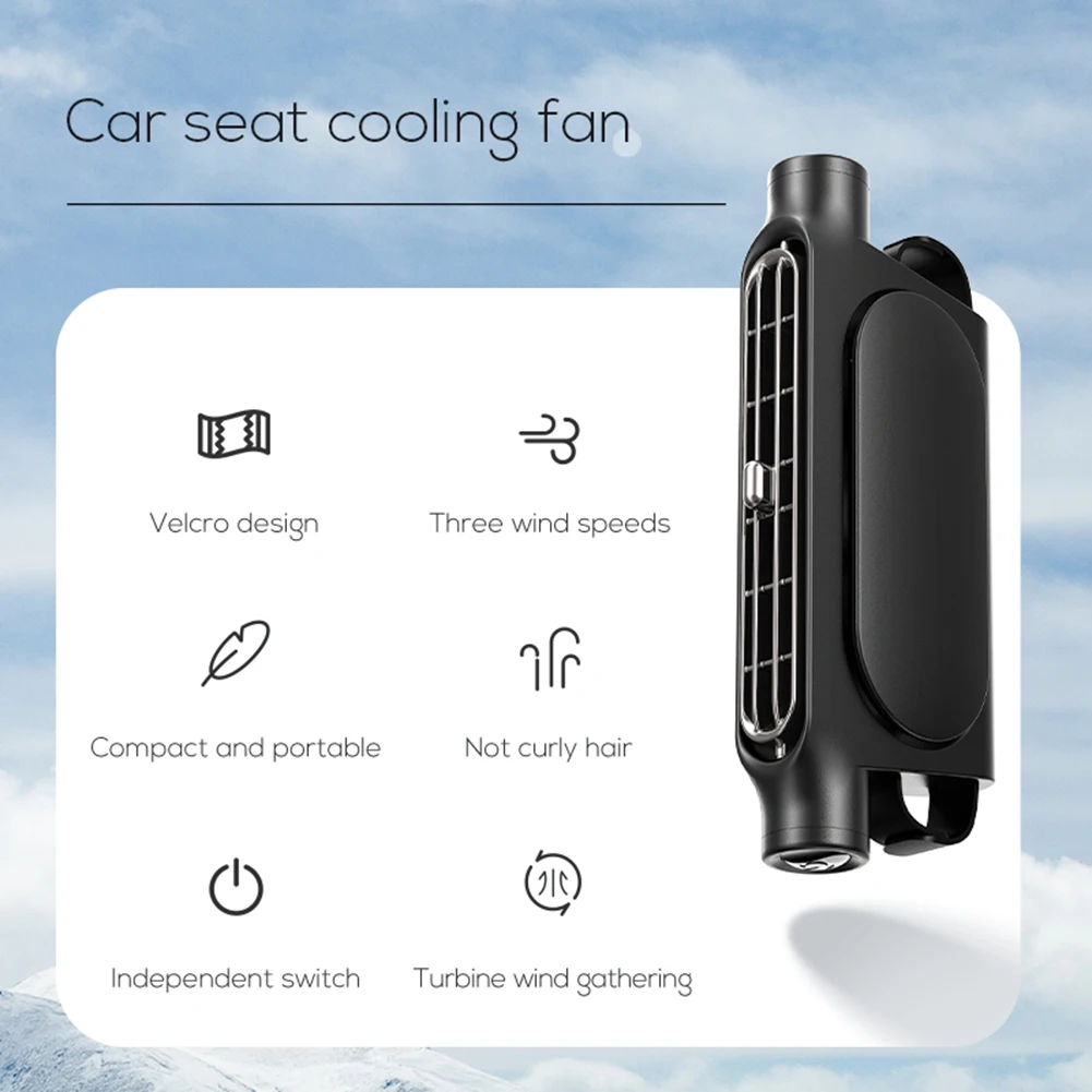 Car Headrest Cooling Air Fan 3 Speeds Adjustable Air Cooling Fan USB Powered Car Seat Cooling Fan for Front Rear Seat Passenger