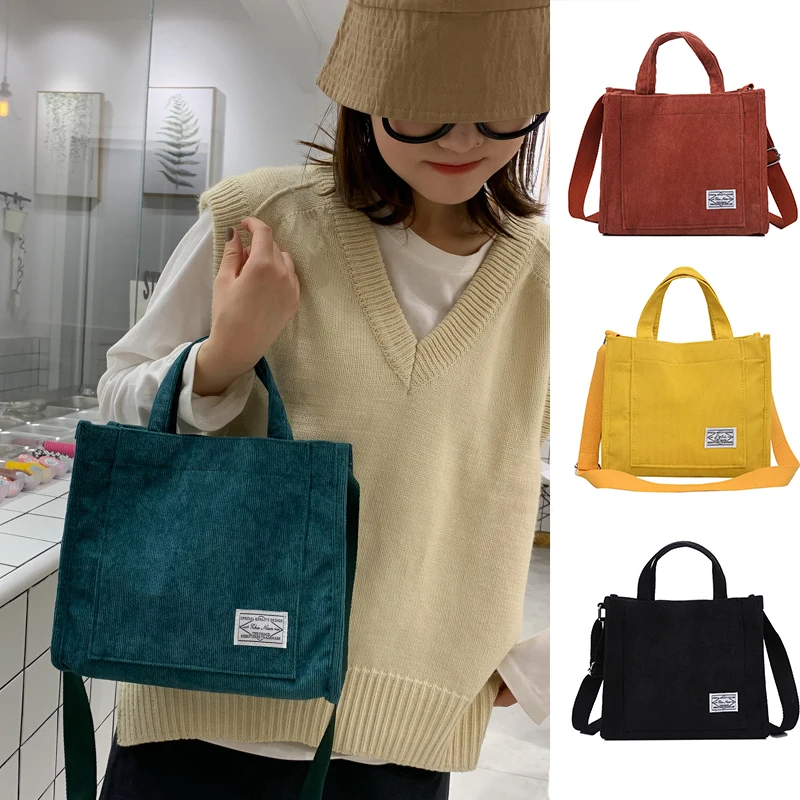 

Women Corduroy Zipper Shoulder Bag Small Cotton Canvas Handbag Casual Tote Female Eco Crossbody Bag Vintage Messenger Bags