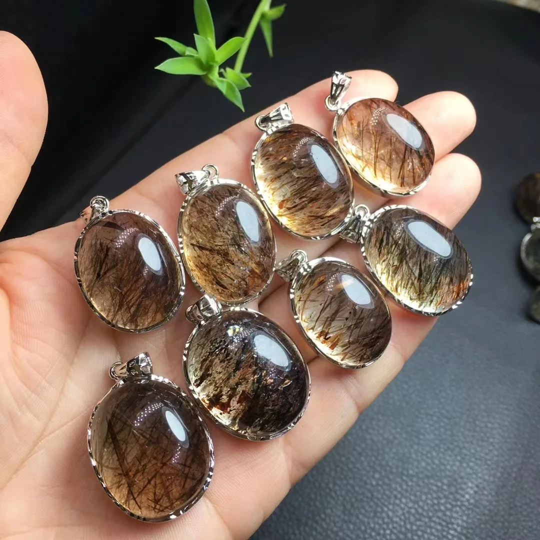 

Овальный Кулон-кабошон Fengbaowu из стерлингового серебра 925 пробы с овальным кабошоном 7 дюймов черного и золотого цвета, Модная бижутерия, подарок для женщин и мужчин, 1 шт.