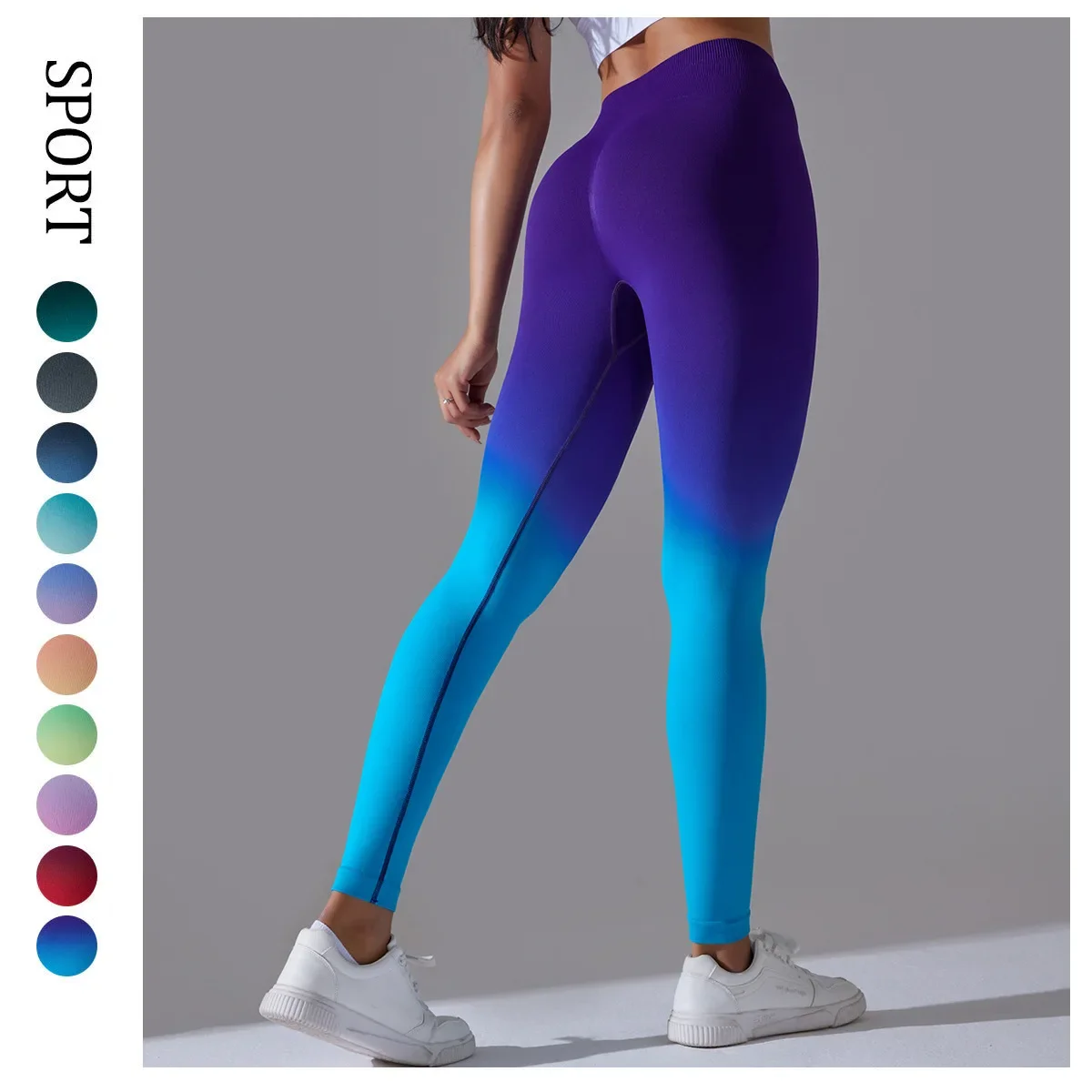 

2023 Winter Popular High Waist Hip Lifting Yoga Pants Candy Color Gradient Sports Fitness Pants Breathable and Quick-Drying