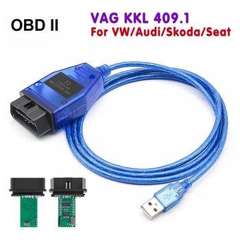 VAG KKL 409.1 Con CH340T OBD 2 OBD2 Auto Diagnostica vag com Cavo di Interfaccia 409 1 Per VW/Audi/Skoda/Seat Auto Scanner Strumento