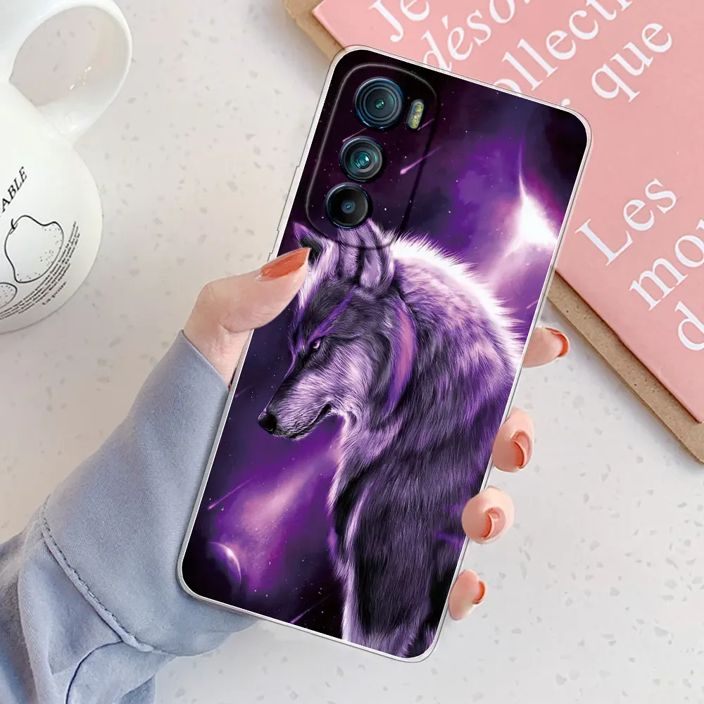 Custodia Con Cordino Cover Per Motorola Edge 30 Ultra, TPU Trasparente Con Vetro Temperato, Colore Viola - 2
