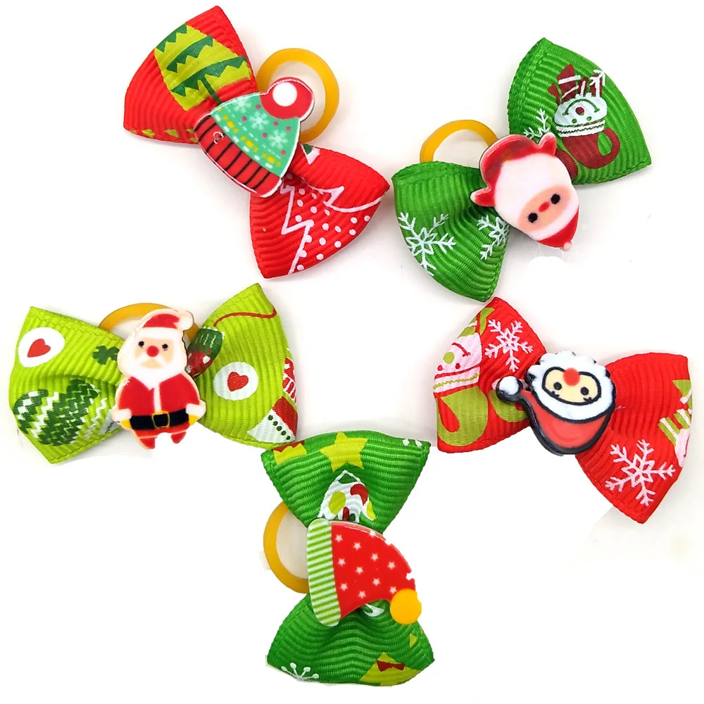 Random 12PC Christmas bows pet hair clips holiday parties dog headwear cat Christmas hair clips children's decorations