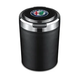 Premium Car Ashtray Cup with Lid and LED Light (For Alfa Romeo - Black)