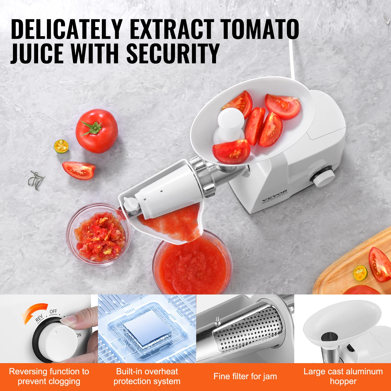 VEVOR Electric Tomato Strainer Tomato Sauce Maker Machine Food Strainer and Sauce Maker Pure Copper Motor Food Mill for Sauce 6