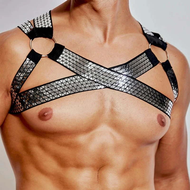Silver Sequins Strap For Male Nightclub Gogo Dancer Stage Clothes Muscle Man Accessories Pole Dance Costume Rave Outfit VDB5481