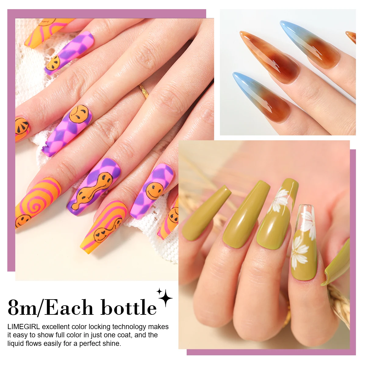 라이메걸 네일 젤 폴리쉬 세트, 매니큐어 고광택 세미 퍼머넌트 쏙 오프 에나멜 키트, 네일 아트 살롱용 컬러풀 네일 젤