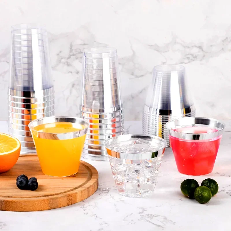 25PCS Disposable Champagne Clear Plastic Cup Outdoor Picnic Cup Drinking for Parties Birthdays Weddings Cocktail Party
