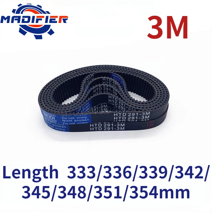 

HTD3M Rubber timing belt length 333/336/339/342/345/348/351/354mm suitable for 10/15mm wide pitch 3mm wheel belt
