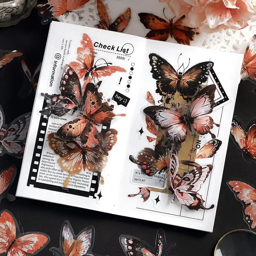 

Card Lover 15 Pcs [Butterfly Book Series] Vintage Journal Stickers PET Sticker Paper Scrapbooking Material Scrapbook Kit