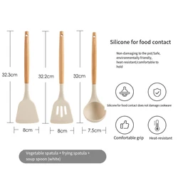Silicone Kitchen Utensils Set with Wooden Handles - Non - Stick Spatulas and Spoons (3 PCS)