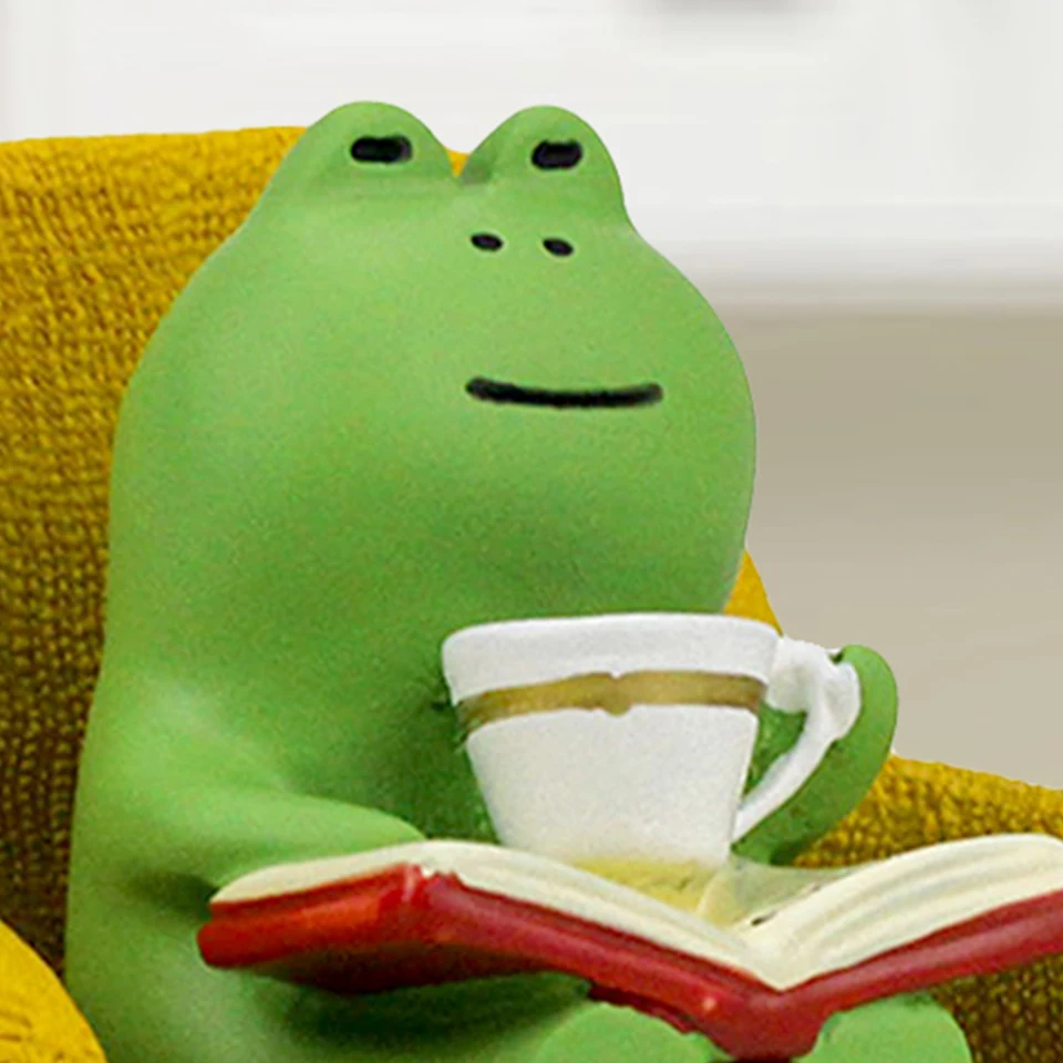 Cute Frog Drinking Coffee Desk Decor Figurine