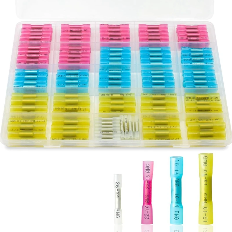 Heat Shrink Butt Connectors Kit, Insulated Waterproof Heat Shrink Butt Connectors, Tinned Copper Connectors